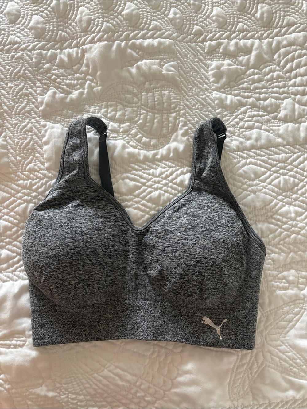 NWOT Puma Dark Heather Gray Sports Bra with Logo